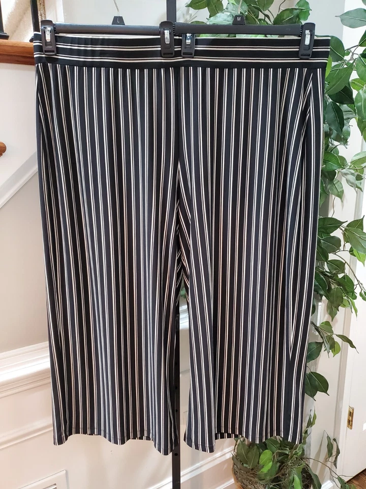 Pantalón capri Chaps para mujer negro blanco poliéster pierna recta talla 2XL Foto 1 de 4