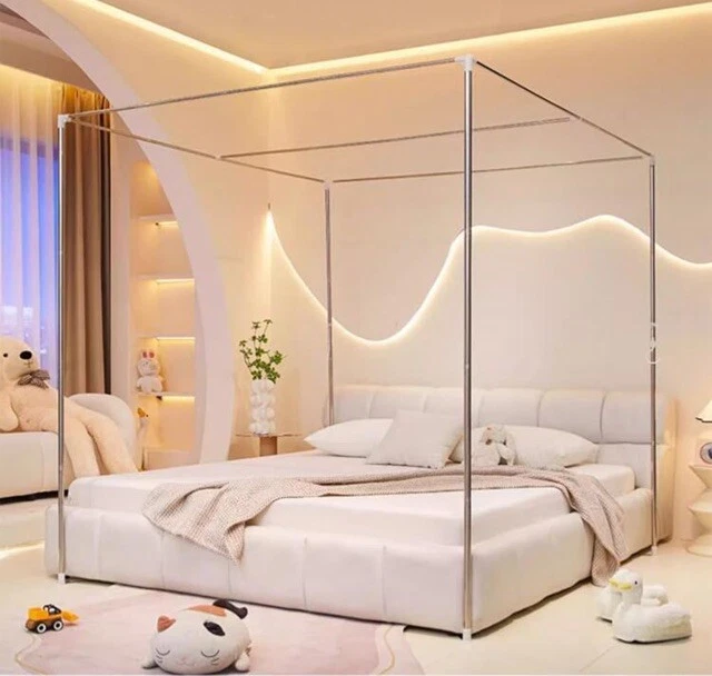 Poste de marco de cama Mengersi de acero inoxidable con dosel de cama de cuatro esquinas Foto 1 de 1