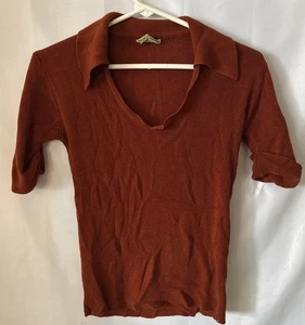 Maglione vintage donna M ruggine/marrone a costine polo colletto preppy anni 80 90 jr sport - Foto 1 di 5