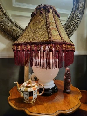 Oppulent Handmade Fringe Gold Rust Brocade Victorian Lampshade Gypsy Old World - Image 1 of 4