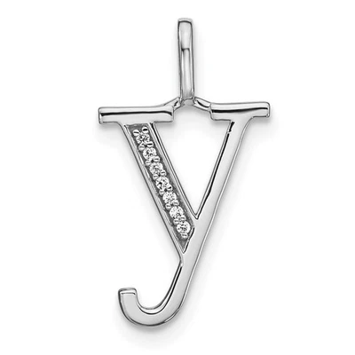 14K White Gold Real Diamond Lower Case Letter Y Initial Pendant - Image 1 of 4