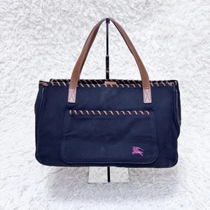 Made In Japan Burberry Blue Label Canvas Leather Tote Bag Black - Picture 1 of 15
