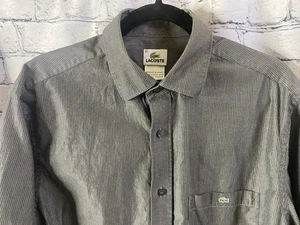 Lacoste Shirt Mens Large 42 Gray White Stripe Button Up Preppy - Picture 1 of 4
