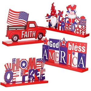 4 Pieces Patriotic Table Decoration 4th of July Wooden Table Centerpiece - Picture 1 of 7