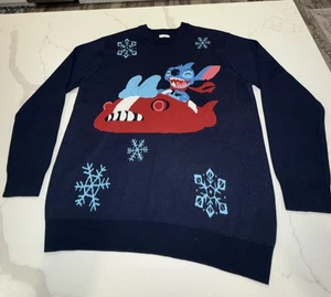 Disney Parks Lilo & Stitch Holiday Sweater Meduim  Blue Pullover Christmas M - Picture 1 of 7