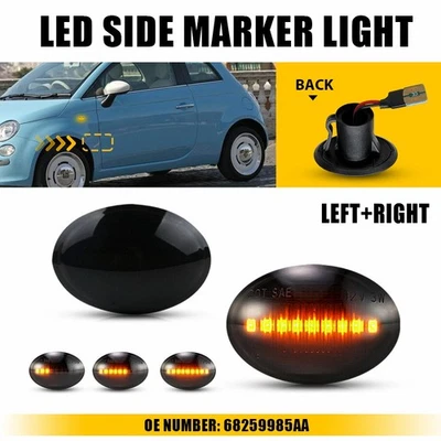 Luz marcadora lateral LED ámbar secuencial de humo para Fiat 500 2007-2019 68259985AA Foto 1 de 4