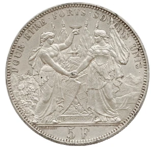SWITZERLAND 5 FRANCS 1876 LAUSANNE SHOOTING FESTIVAL, Cleaned - Picture 1 of 4