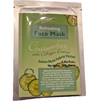 Cleo Refreshing Face Mask Cucumber w.Collagen Essence Fabric Facial ~ Brand New - Image 1 of 2