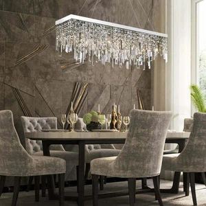Ceiling Chandelier Raindrop K9 Crystal Rectangle 80cm Pendant Light Fitting - Picture 1 of 8