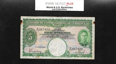 Malaya KG VI 1941 5 dólares Foto 1 de 2