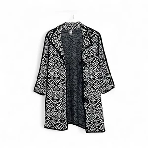 Maglione cardigan Thomas & Olivia nero bianco tribale azteco aperto davanti maglia taglia M - Foto 1 di 9