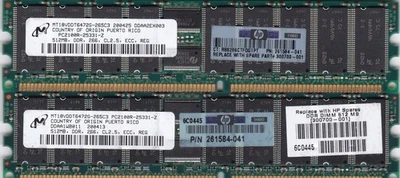 1GB 2x512MB PC2100R DDR-266 ECC MICRON MT18VDDT6472G-265C3 HP 261584-041 RAM KIT - Image 1 of 3