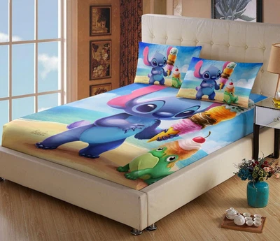 Lilo & Stitch Cartoon Bed Decor Fitted Sheet Set Single/Double/Queen/King Size