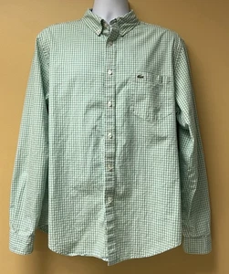Lacoste Shirt Mens XL Green Small Check Button Down Preppy Office Casual Light - Picture 1 of 13