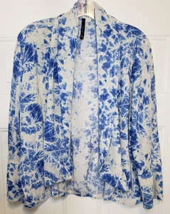 Ladies IC BY CONNIE K Long Slv Blue & White Open Cardi Sweater Oversize size L - Picture 1 of 2