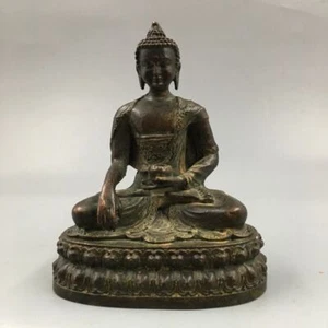 9cm Chinese Old Tibet Bronze Buddha Statue Shakyamuni Buddhism Sculpture Decor - Picture 1 of 8
