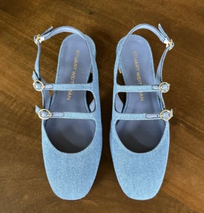Stuart Weitzman Benni Denim Mary Jane Slingback Ballet Flats Women's Size 7 NEW - Picture 1 of 7