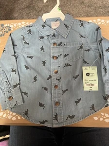 Okie Dokie Denim Shirt 18 Months Long Sleeve Button Down Collared Front Pocket - Picture 1 of 6
