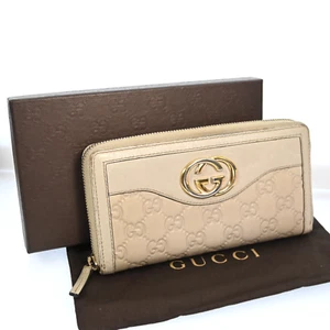 AUTH GUCCI GG Interlocking Leather Round Zipper Long Wallet P4190YS705 - Picture 1 of 22