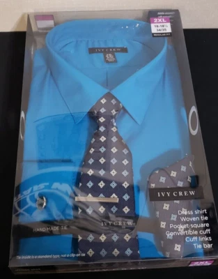 NOVA Camisa Social Masculina Ivy Crew Tamanho 2XL 5 peças Conjunto de Presente Aruba Azul Gravata Feita à Mão - Imagem 1 de 4