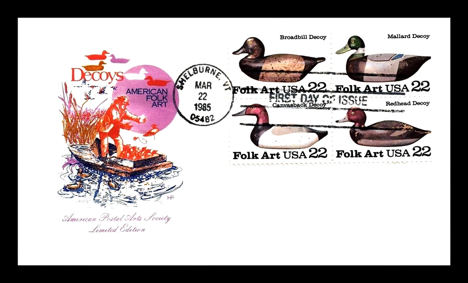 2141A 22c Stamps (1985) DUCK DECOYS FDC - HOUSE OF FARNAM & POSTAL ARTS SOCIETY - Image 1 of 1