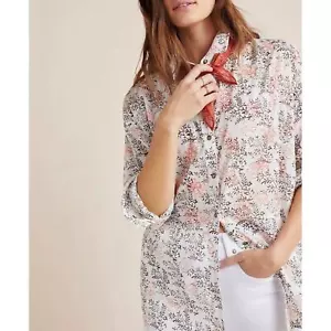 Camicia Anthropologie Incantata oversize cotone panna floreale con bottoni XS - Foto 1 di 12