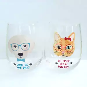 Stemmed Wine Glass Labrador Dog Slogan And Cat Glass Stemless - Picture 1 of 14
