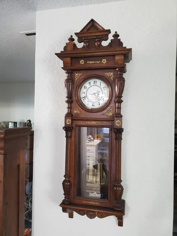 Beautiful Antique German Wall Clock Regulator Clock Oak Wood with Bronze Cover