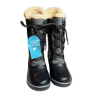 JBU Chilly Water Resistant Quilted Nubuck Snow Boot Black Herringbone 7.5 NWT - Picture 1 of 8