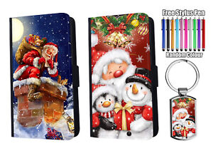 Merry Christmas Snowman Flip Leather Wallet Case iPhone Samsung + Keyring