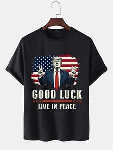 Trump Good Luck Live In Peace T-Shirt American Flag Patriotic Tee USA Geschenk Tee - Bild 1 von 12