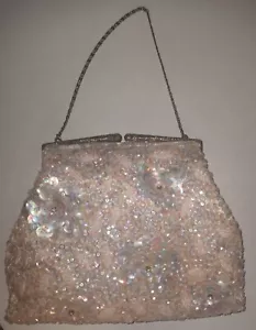 Vintage Beaded Evening Handbag Purse HONG KONG by Harilela WHITE CRYSTAL Deco - Picture 1 of 7