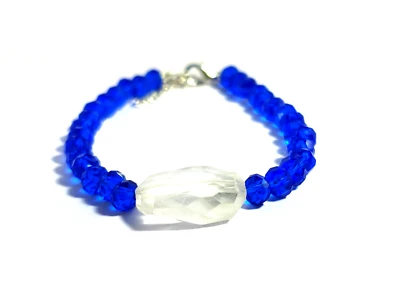 Cristallo Bracciale con Perline, Blu E Vetro Trasparente, Gemma Argento Chiusura - Immagine 1 di 3