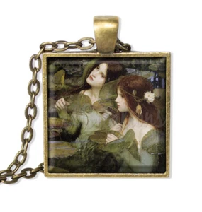 Waterhouse's Hylas and the Nymphs - Handmade Square Glass Pendant Necklace - Picture 1 of 9