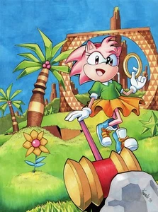 ORIGINAL 9" x 12" Sonic CD - Amy Rose Ink and Marker Illustration - Picture 1 of 3