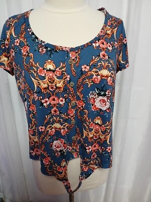 EYE CANDY Womens Blue  Floral Print Blouse Shirt 1X - Image 1 of 4