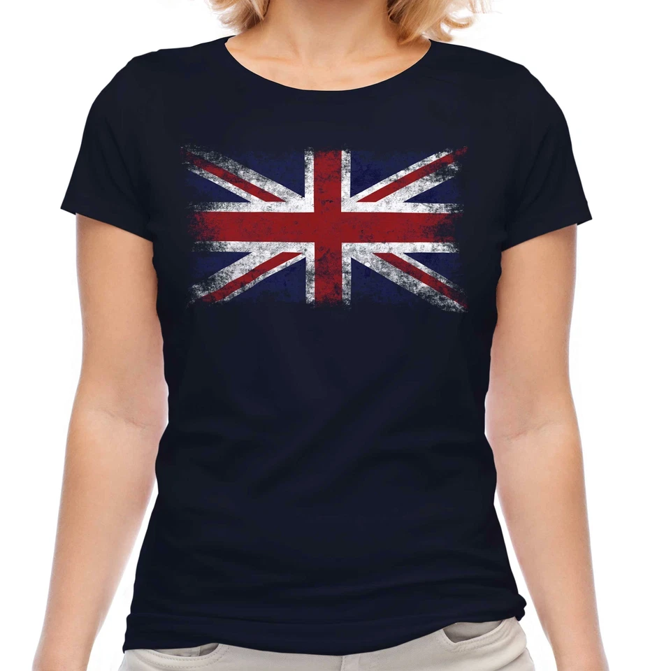 CAMISETA DE SEÑORA UNION JACK BANDERA ANGUSTIADA REINO UNIDO REINO UNIDO Foto 1 de 1