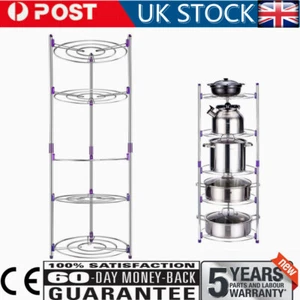5 TIER CHROME SAUCEPAN POT PAN STAND RACK STORAGE ORGANIZER HOLDER UNIT KITCHEN - Picture 1 of 8