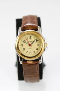 Watch it Women Watch Gold Silver Stainless Steel WR Leather Brown Battery Quartz - Picture 1 of 6