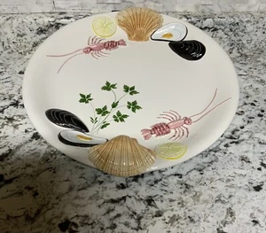 Vintage Hand Painted Round Lobster Seafood Shellfish 3D Platter Made In Italy - Picture 1 of 4