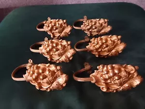 RARE Set of 6 Antique Victorian Gilt Brass GRAPE & Leaf Curtain Drapery Tie Back - Picture 1 of 5