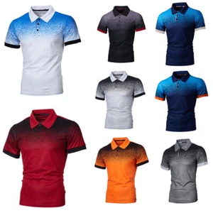 Camisas polo de manga corta degradadas informales de golf bádminton ajustadas para hombre Camiseta - Imagen 1 de 25