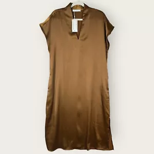 MNG Mangokleid Damen 6 Satin Shift braun kastenförmig übergroß minimalistisch Kaftan - Bild 1 von 9