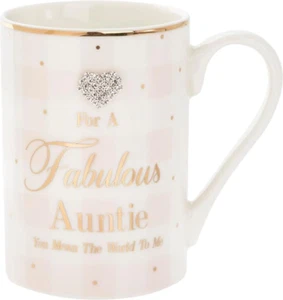 Mad Dots Fabulous Auntie Fine China Mug Diamante Heart Birthday Gift Boxed - Picture 1 of 1