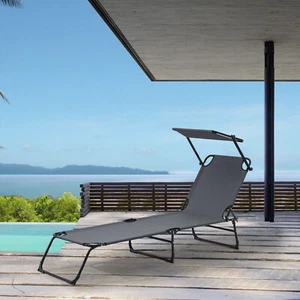 B-WARE Sonnenliege Lomeda mit Sonnendach 187x53x27cm Dunkelgrau [casa.pro] - Bild 1 von 5