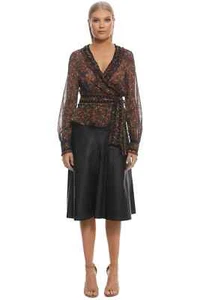 STEVIE MAY Monarch Top Print LS Work Date Night Wrap Style Size 8 AU | RRP240.00 - Picture 1 of 3