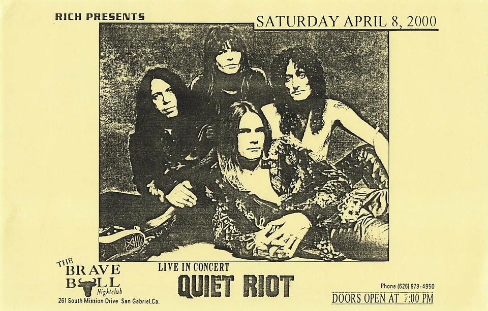 Quiet Riot Concert Flyer 2000 The Brave Bull Nightclub - Image 1 of 1