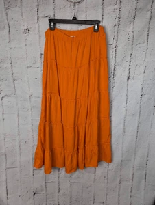 Caren Sport Tiered Maxi Skirt Elastic Waist Orange Long Linen Blend Plus Size 2X - Picture 1 of 7