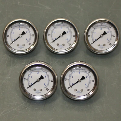 (5) Pic 2" Pressure Gauges 202L-208D, 0-60 psi, 1/8" NPT, Glycerin Liquid Filled - Image 1 of 4
