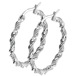 Rope Chain Hoop Earrings Hypoallergenic Silver Surgical Stainless Steel 35mm - Picture 1 of 4